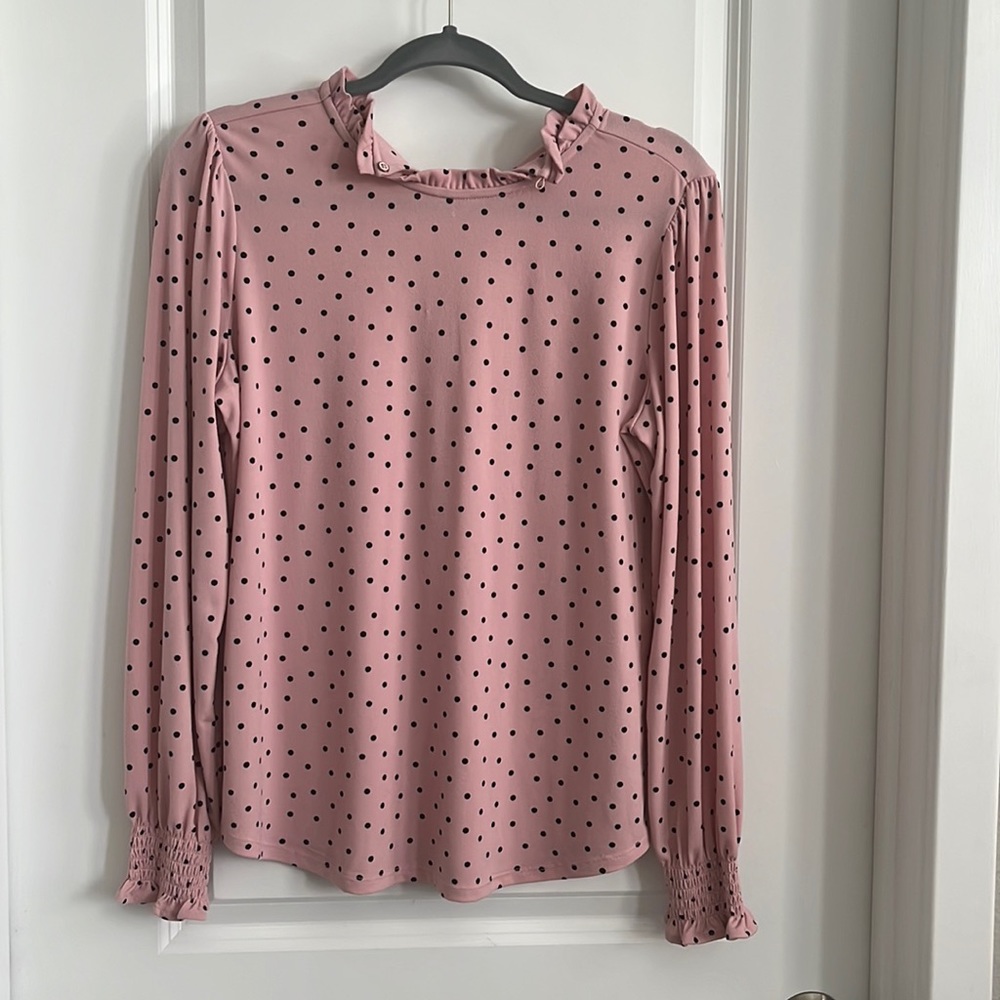 Pink and black polka dot blouse